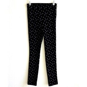 Zara High Waisted Skinny Black Pants Purple Floral Print Stretch Side Zip S / M